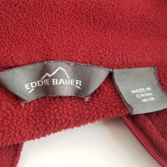 Eddie Bauer Fleece Pullover Mens M Red 1/4 Zip Zipper Sleeve Pocket - Picture 4 of 6